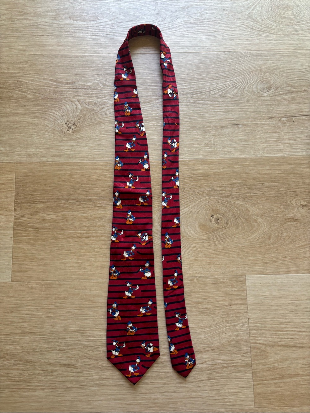 Disney Red Striped Tie with Donald Duck Motif